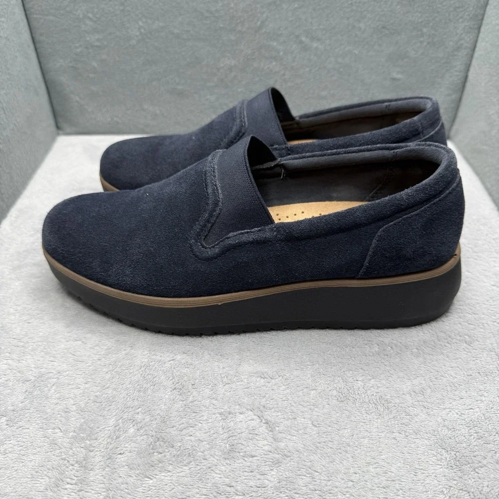 Clarks Sharon Dolly Women's 8.5 M Navy Suede Platform Slip On Walking Loafers